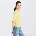 Factory Oem Service summer candy color leisure breathable crochet knit sweater half sleeve young lady shirt sweater